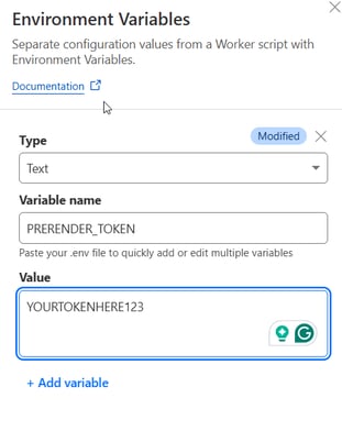 Prerender-token-environment-variable