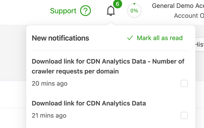 Export download notification