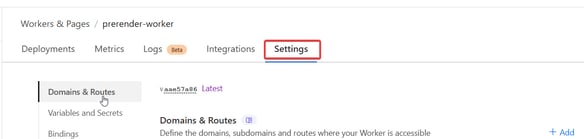 Click on "Settings" Cloudflare worker