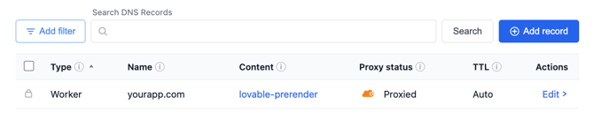 CloudFlare DNS for Lovable worker