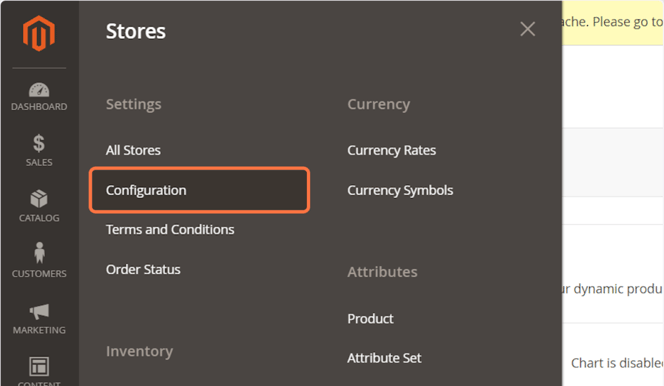 Click the Configuration button in the Stores menu