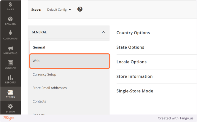 Click the "Web" menu in the Configuration menu