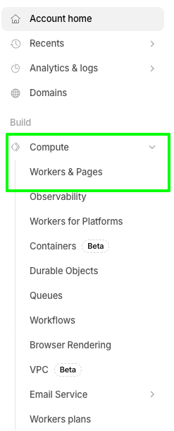 CloudFlare navbar about Compute and Workers & Pages